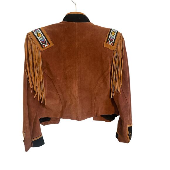 Frontier Collection Women's Small Brown Leather Genuine Pigsplit Fringe Jacket - Picture 6 of 10